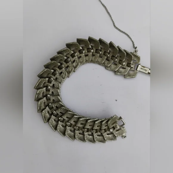 Art Deco Puccini Metal Crocodile Style Bracelet Wide Signed Silver Toned - Picture 11 of 15